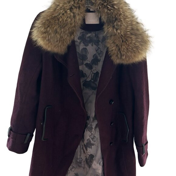 Soia and Kyo Womens Merlot wool jacket with detachable faux fur collar Size L - Picture 4 of 8